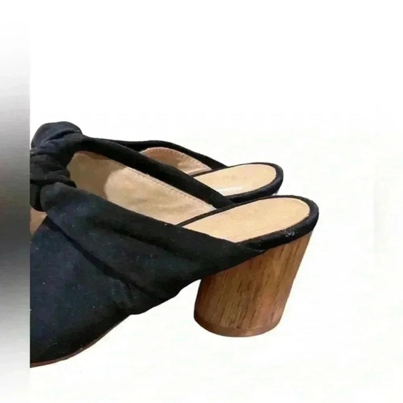 Bernardo Finley Suede Knot Wood Block Heel Mules Black - Picture 7 of 12
